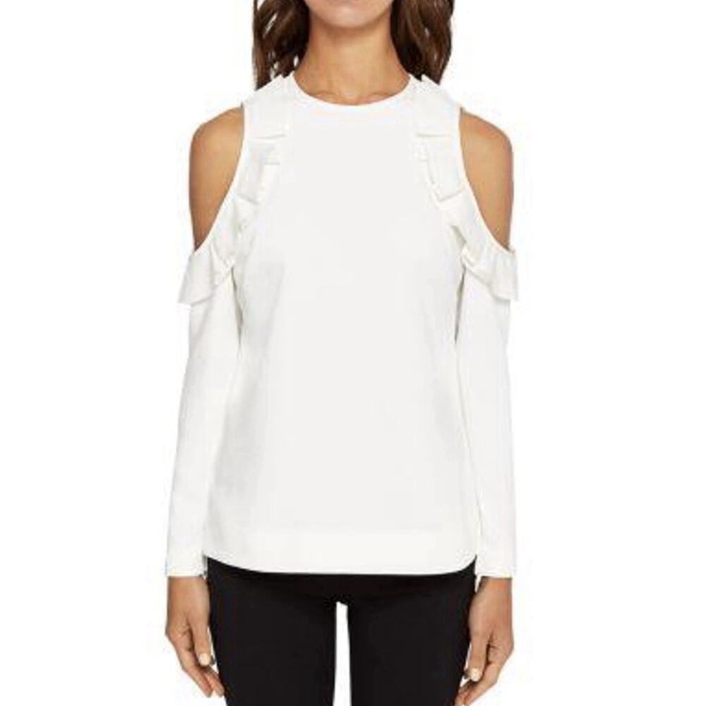 ted baker Steffe Ruffled Cold-shoulder Top In Ivory Size 2 ( Z25)